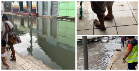 Cenário no Centro de Manaus começa a mudar com ruas inundadas pela subida das águas dos rios