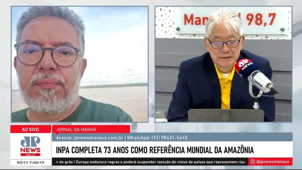 Henrique Pereira, diretor do INPA, fala a caminho de Belém, onde participa da COP 30, celebrando os 73 anos do Instituto Nacional de Pesquisas da Amazônia - Foto: YouTube / Jovem Pan News Manaus