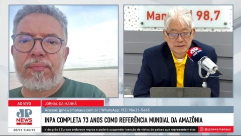Henrique Pereira, diretor do INPA, fala a caminho de Belém, onde participa da COP 30, celebrando os 73 anos do Instituto Nacional de Pesquisas da Amazônia - Foto: YouTube / Jovem Pan News Manaus