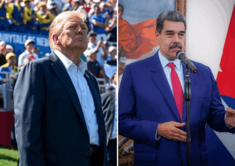 Donald Trump durante entrevista ao programa “60 Minutes”, da CBS, em que falou sobre Nicolás Maduro e operações militares no Caribe - Foto: Reprodução/ Instagra @realdonaldtrump @nicolasmaduro