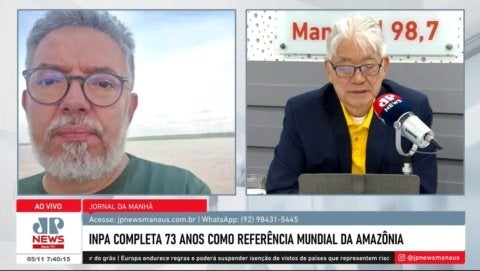 Henrique Pereira, diretor do INPA, fala a caminho de Belém, onde participa da COP 30, celebrando os 73 anos do Instituto Nacional de Pesquisas da Amazônia - Foto: YouTube / Jovem Pan News Manaus