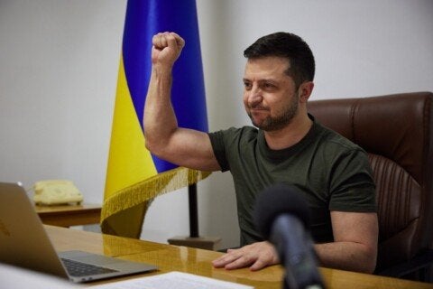 Presidente Volodymyr Zelenskiy durante encontro com autoridades dos EUA em Kiev - Foto: Reprodução / Wikipedia